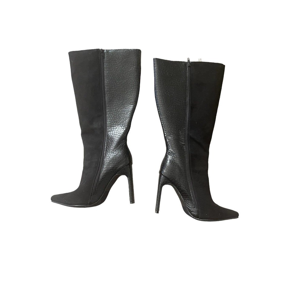 Womens Boots Size 8.5 Black Faux Suede Leather Double Zipper Knee Boots - Picture 5 of 9